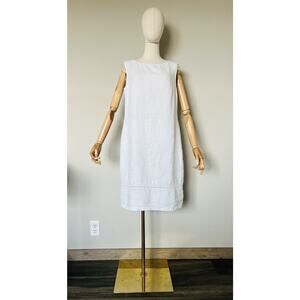 Luisa Spagnoli Womens Size IT 46 US 12 White Linen Sleeveless Shift Dress Italy